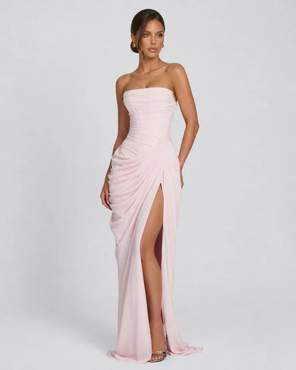 Luxury draped maxi dress, Blush Pink, angle view