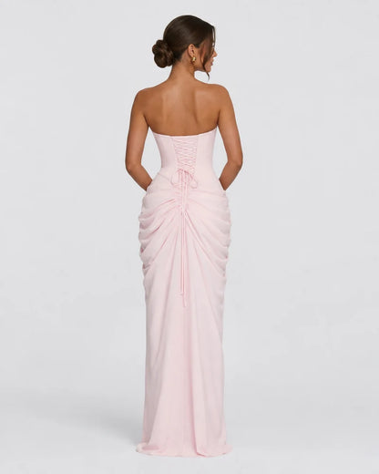 Luxury draped maxi dress, Blush Pink, back view