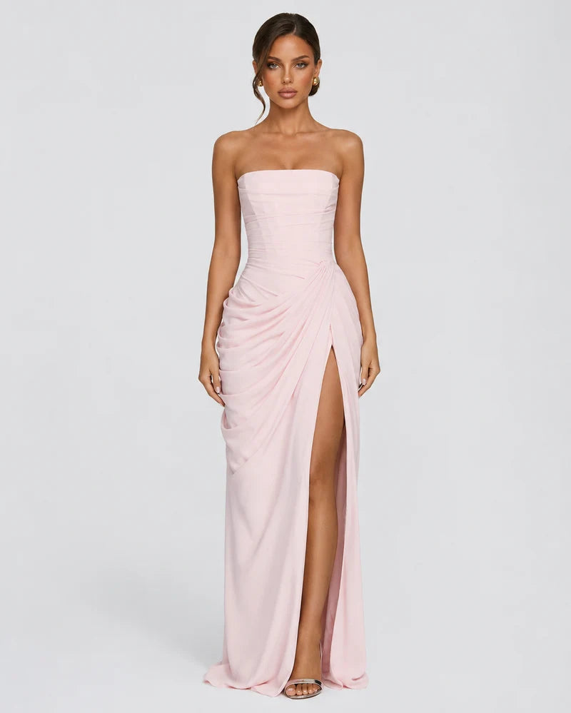 Luxury draped maxi dress, Blush Pink, front view