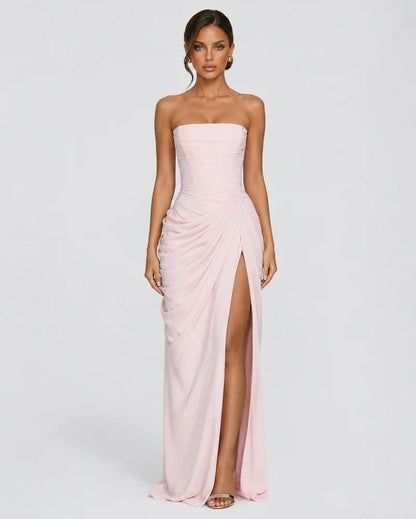 Luxury draped maxi dress, Blush Pink, front view