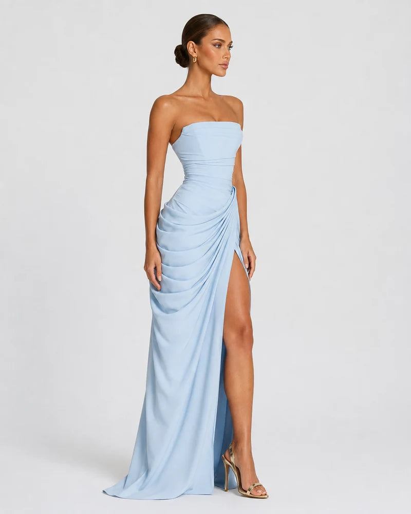 Luxury draped maxi dress, Light Blue, angle view