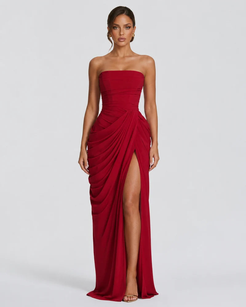 Luxury draped maxi dress, Red, front view