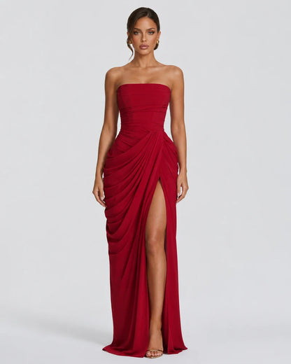 Luxury draped maxi dress, Red, front view