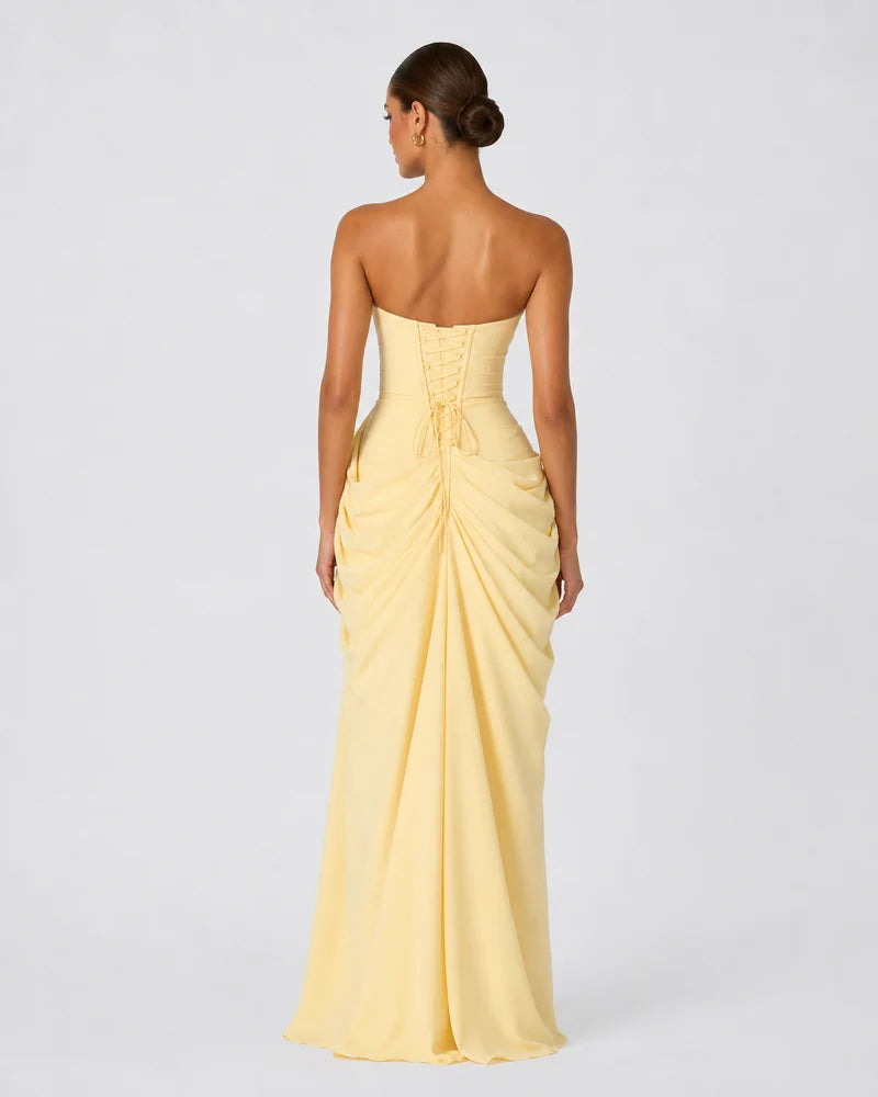 Luxury draped maxi dress, Yellow, back view