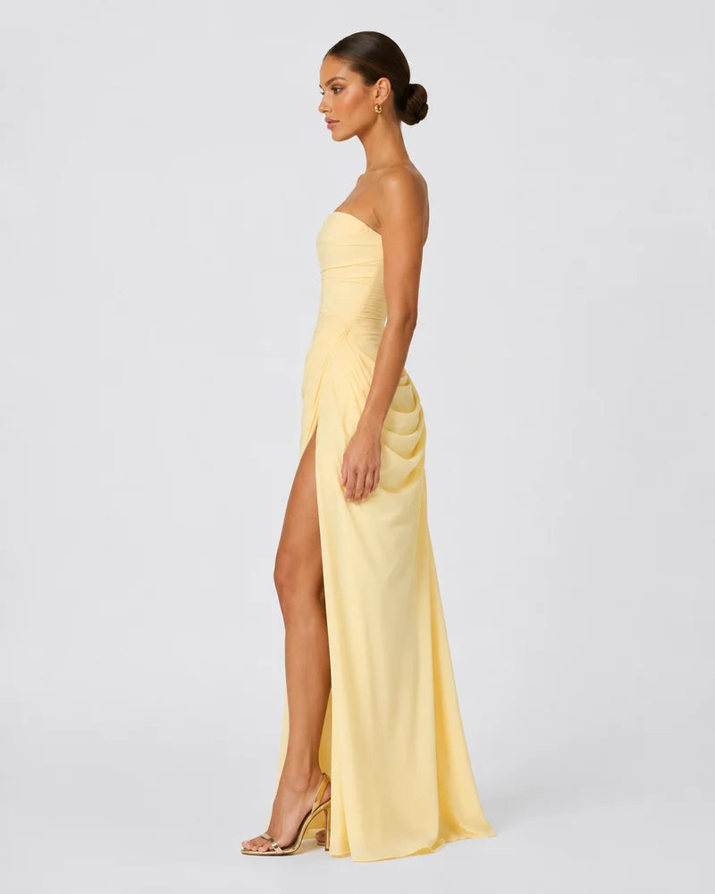 Luxury draped maxi dress, Yellow, side view