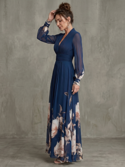 Maude™ Floral Hem Sheer Sleeve Maxi Dress
