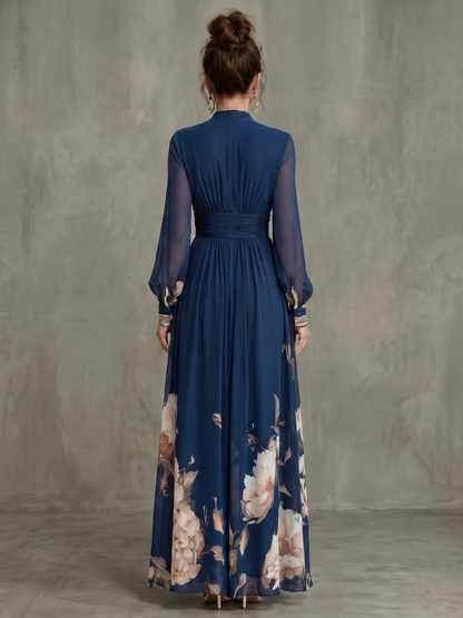 Maude™ Floral Hem Sheer Sleeve Maxi Dress