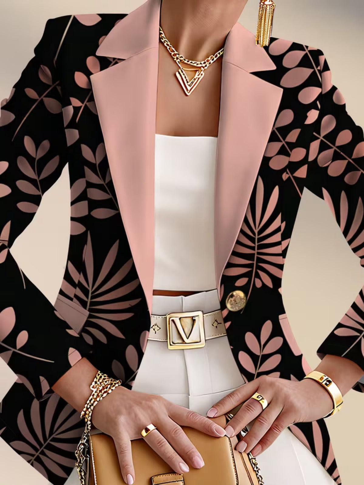 Printed tailored blazer in Pink Leaf