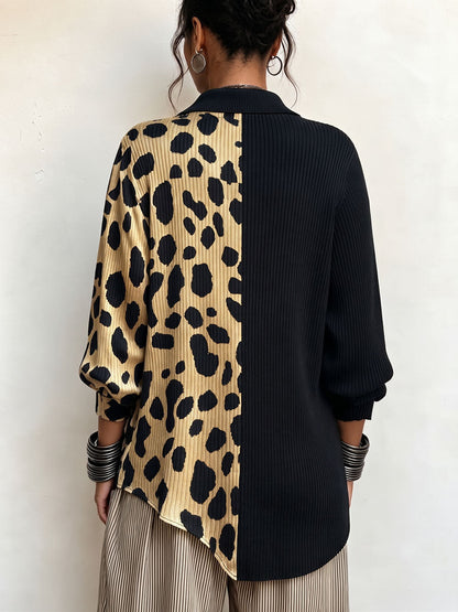 Chic Bold Leopard Color-block Asymmetric Sweater