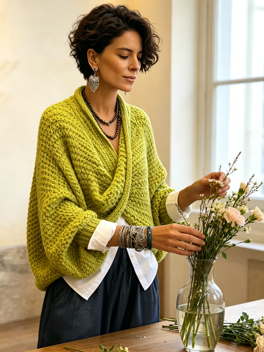 Paulina™ | Relaxed Batwing Sleeve Crossover V-Neck Sweater
