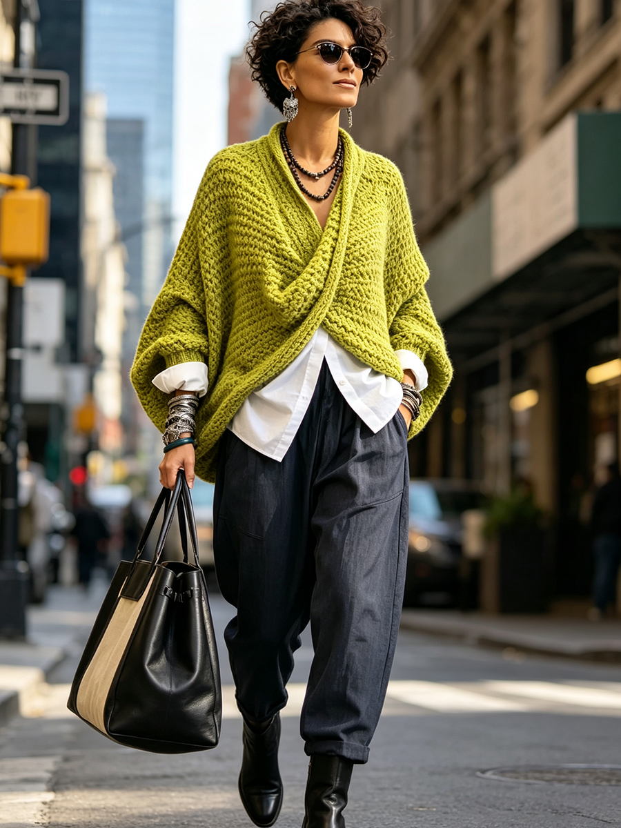 Paulina™ | Relaxed Batwing Sleeve Crossover V-Neck Sweater
