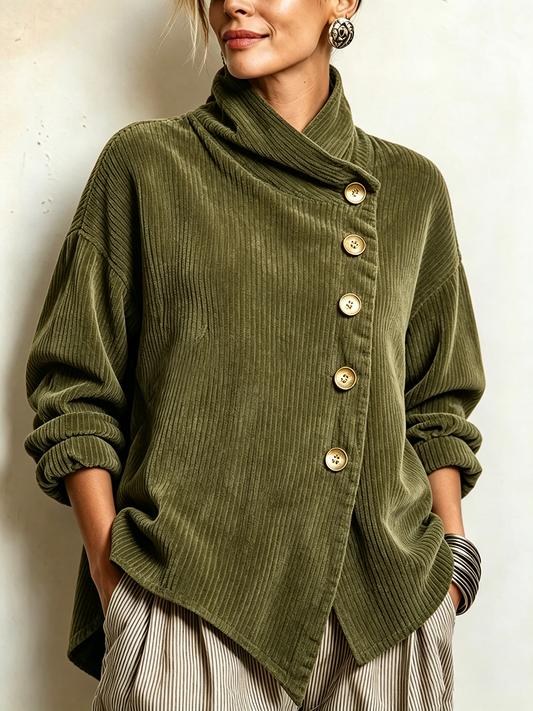 Hazel | Wrap-Collar Top with Diagonal Button Detail