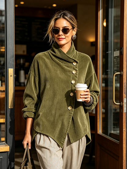 Hazel | Wrap-Collar Top with Diagonal Button Detail