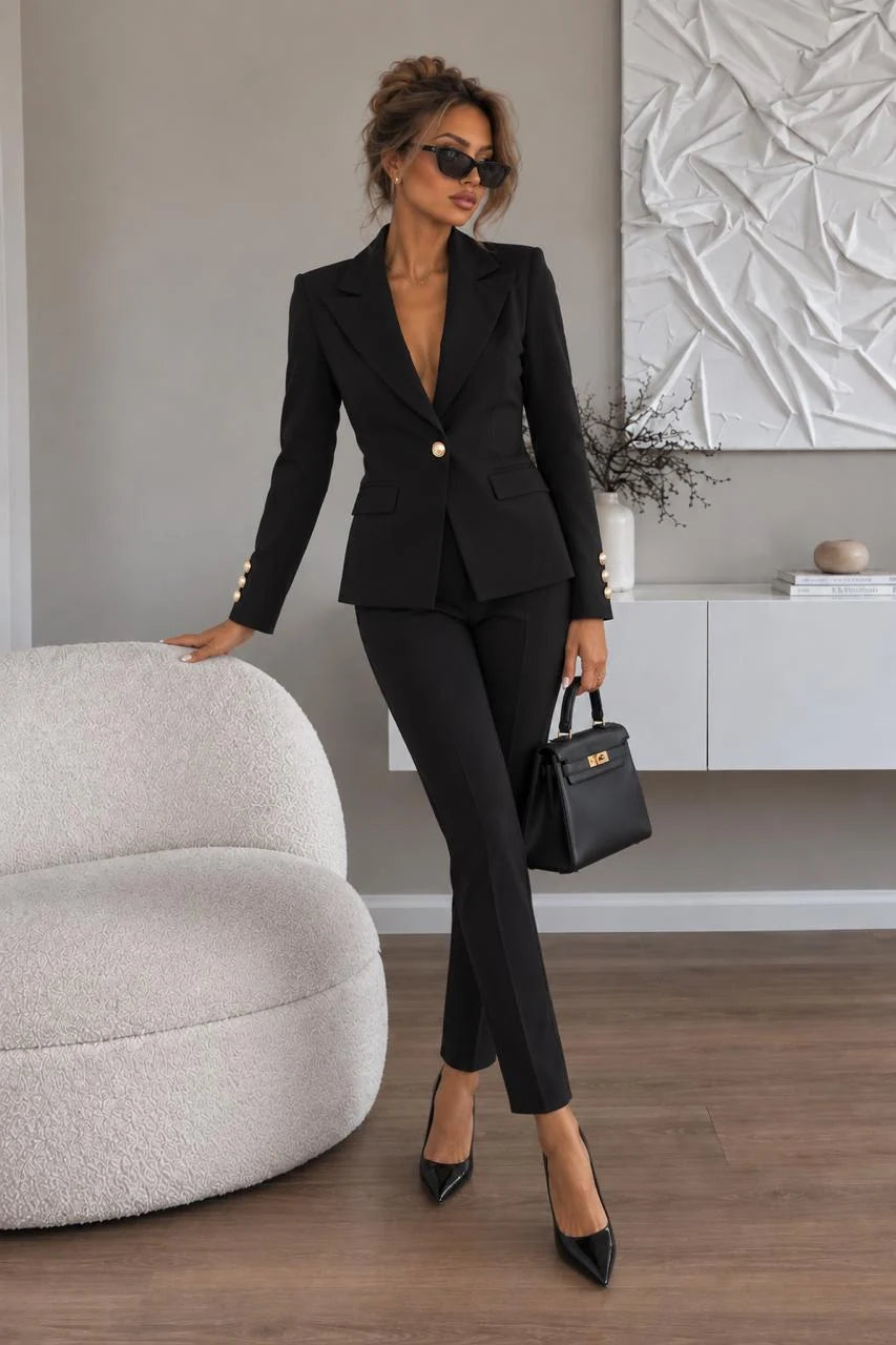 Pemberton Blazer & Trouser Set in Black — notched-lapel blazer with matching slim trousers