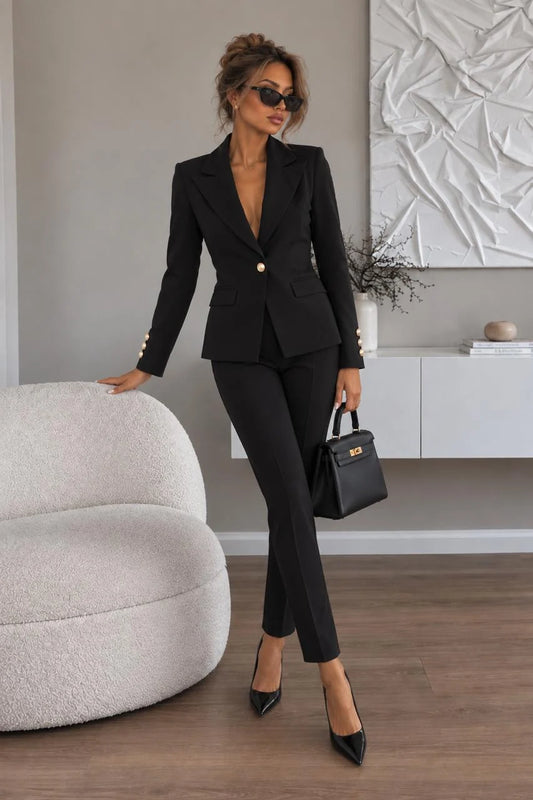 Pemberton Blazer & Trouser Set in Black — notched-lapel blazer with matching slim trousers